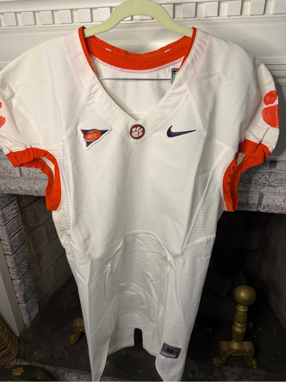 Nike Clemson Tigers Football Practice Jersey ACC Patch White Orange Large #46